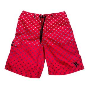 Hurley Red and Blue Patterned Board Shorts size 34